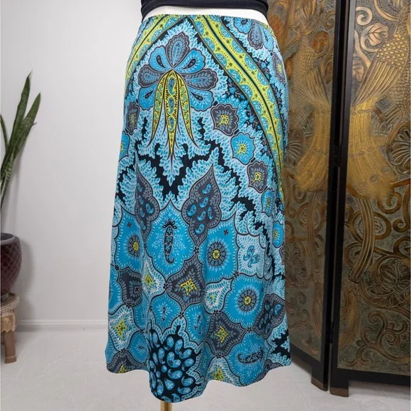 Silk Paisley Bias Midi Skirt Blue Yellow Y2K Slip Skirt The Limited Fairycore‎ S - Picture 3 of 9